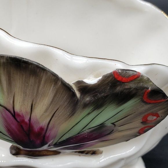Ucagco Ceramics Japan Porcelain Wheelbarrow Butterfly Floral Motif Planter AS IS - Picture 3 of 14